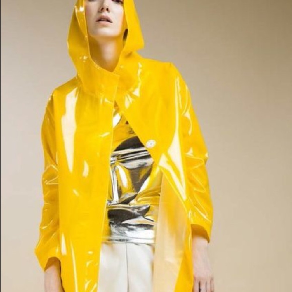 Yellow plastic nylon top fall trend anorak